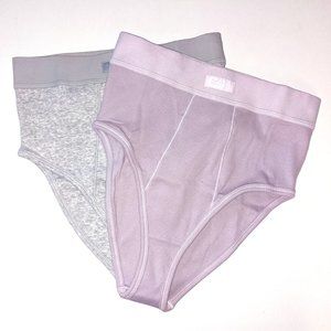 NWT XS SKIMS COTTON RIB BRIEF - LIGHT HEATHER GREY AND IRIS MICA